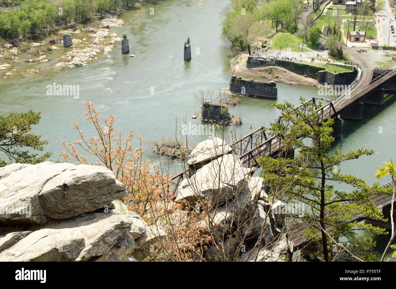 Harper`s Ferry Skyline From A Mountain. Park, bridge Stock Photo